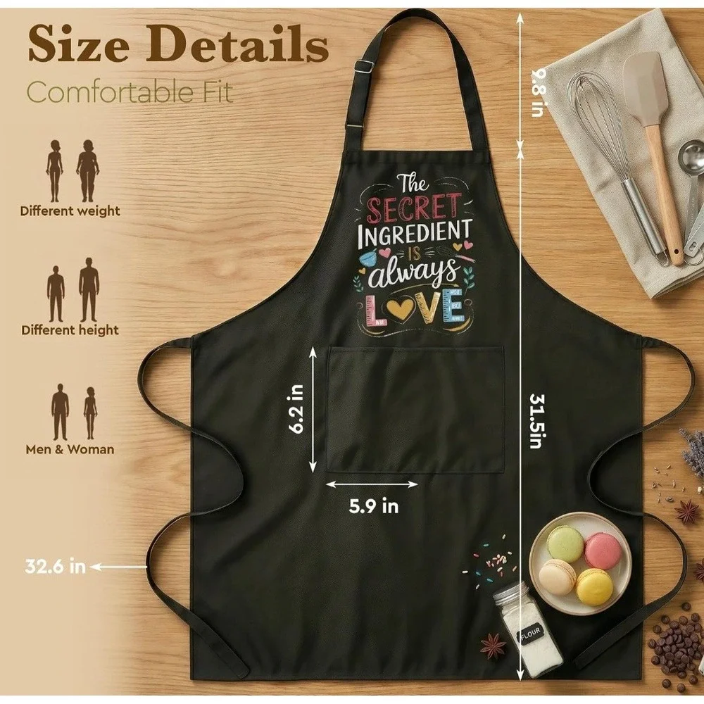 Black Secret Ingredient Is Always Love Cooking Apron Adjustable Neck 2 Pockets